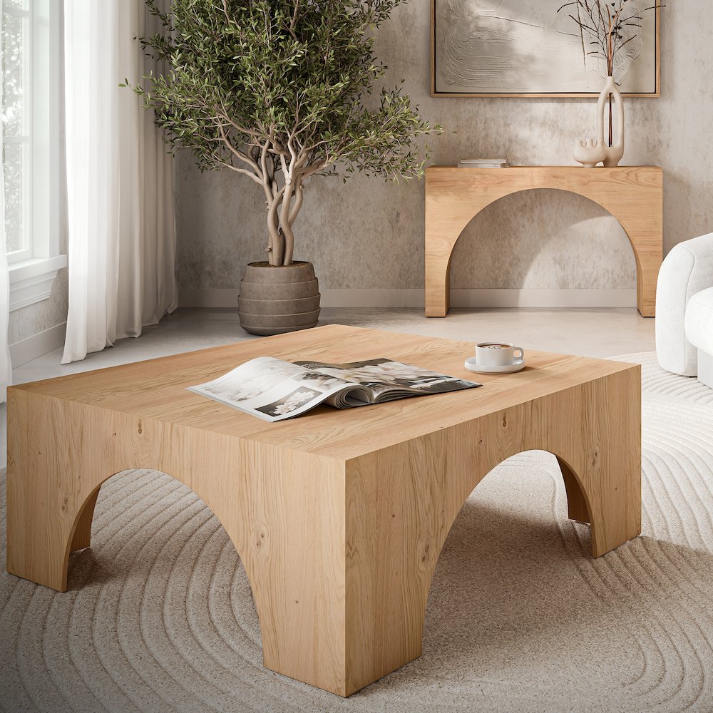 Archimedes 40" Arched Wood Square Modern Rustic Coffee Table