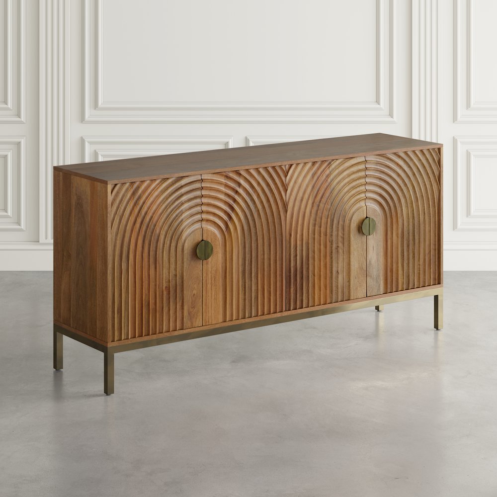 Asher 69" Solid Wood Mid-Century Modern Curved Arch Sideboard Cabinet