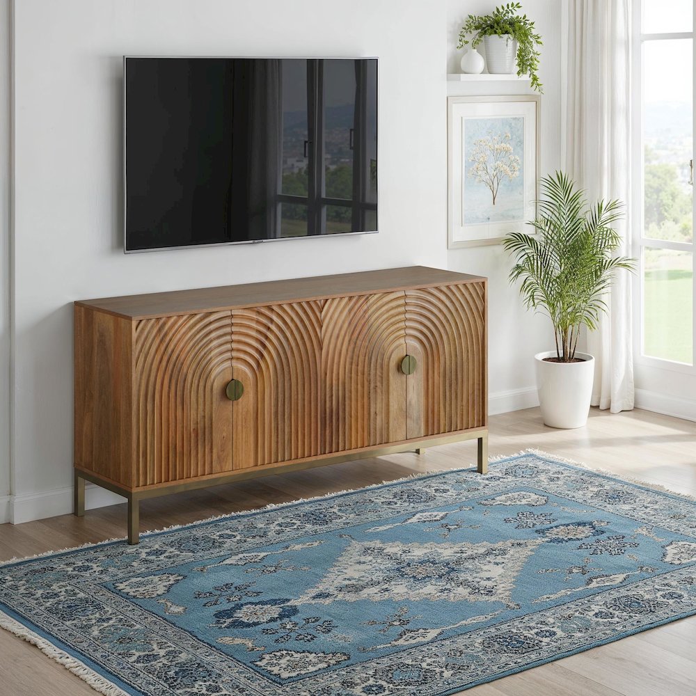 Asher 69" Solid Wood Mid-Century Modern Curved Arch Sideboard Cabinet