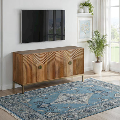 Asher 69" Solid Wood Mid-Century Modern Curved Arch Sideboard Cabinet