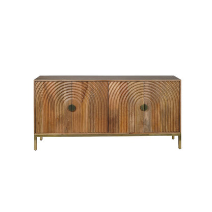 Solid Mango Wood Buffet Cabinet with Curved Arch Doors and Storage, Natural