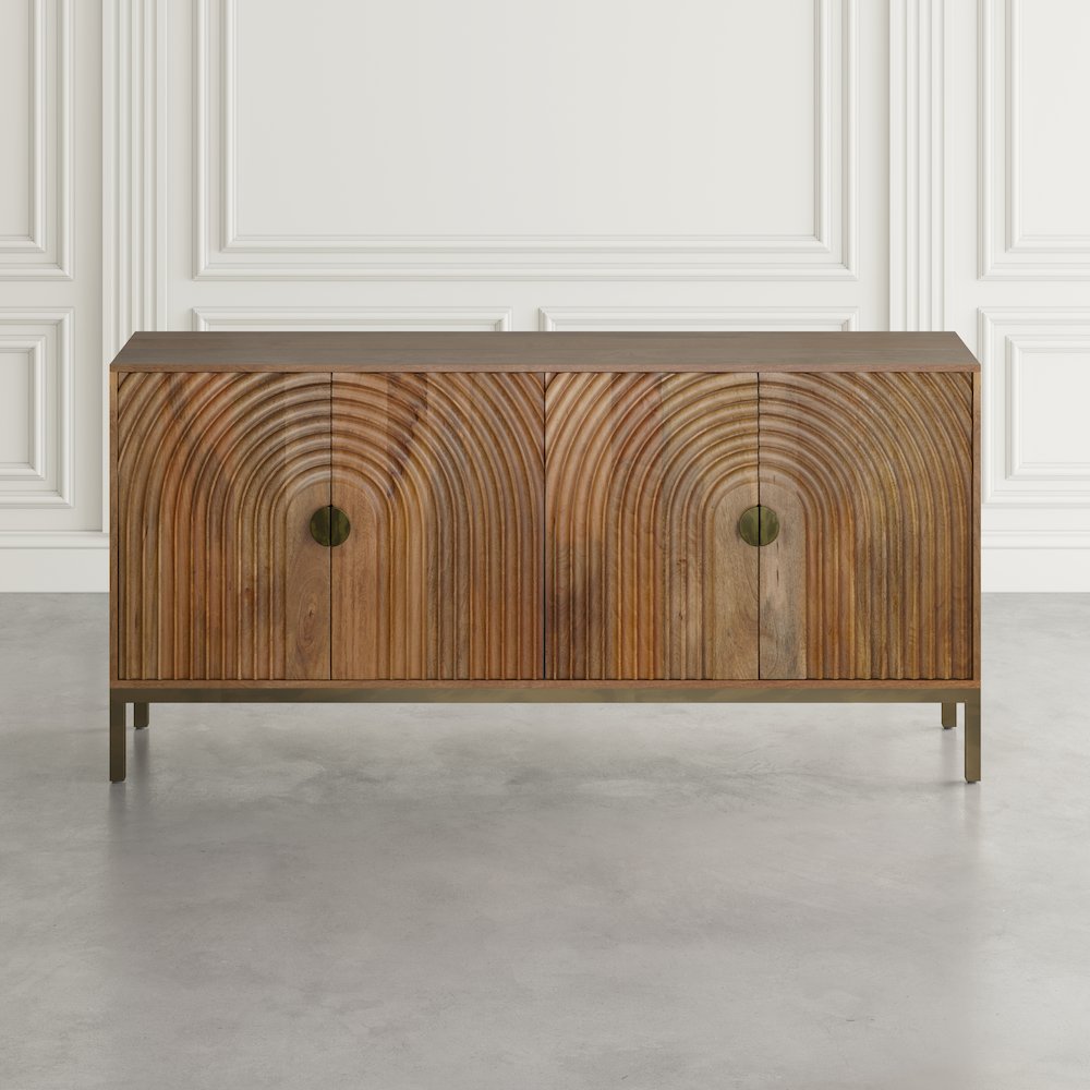 Asher 69" Solid Wood Mid-Century Modern Curved Arch Sideboard Cabinet
