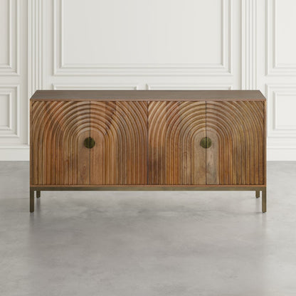 Asher 69" Solid Wood Mid-Century Modern Curved Arch Sideboard Cabinet