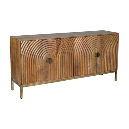 Solid Mango Wood Buffet Cabinet with Curved Arch Doors and Storage, Natural