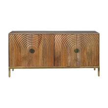 Solid Mango Wood Buffet Cabinet with Curved Arch Doors and Storage, Natural