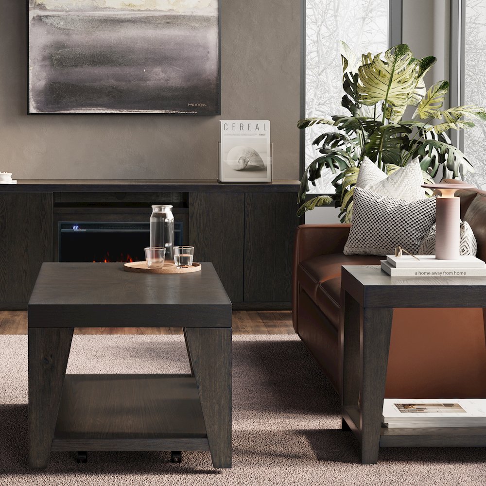 Modern Contemporary 50" Coffee Table with Storage Shelf and Hidden Casters