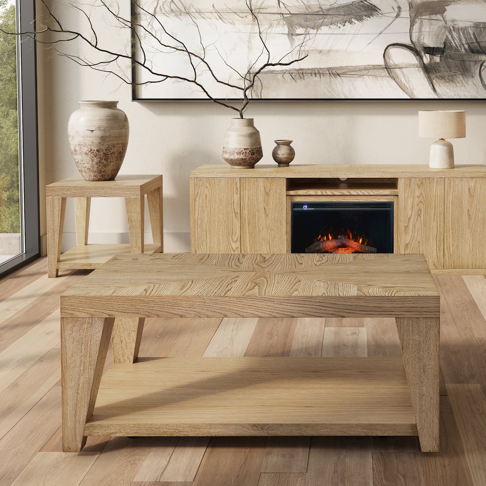 Modern Contemporary 50" Coffee Table with Storage Shelf and Hidden Casters