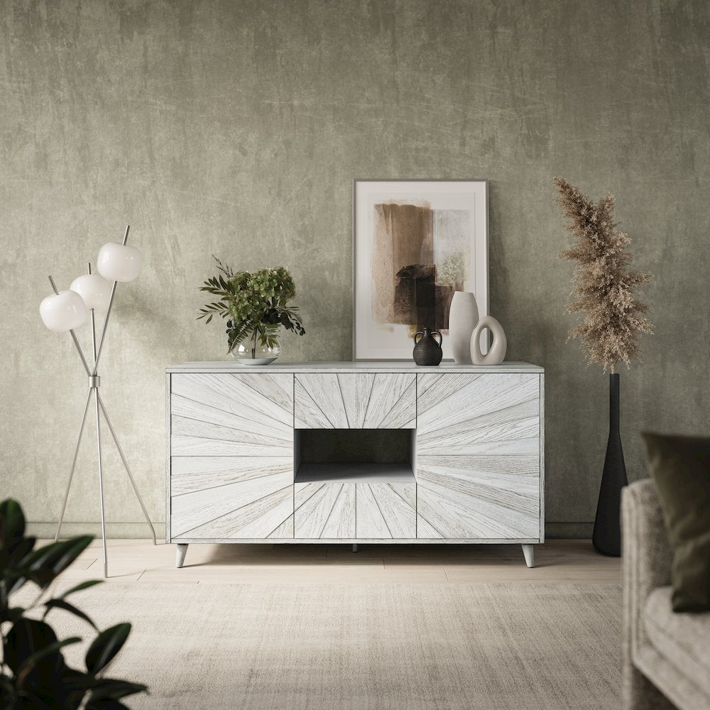 Reece 60" Mid-Century Modern Starburst TV Stand Console Storage Cabinet