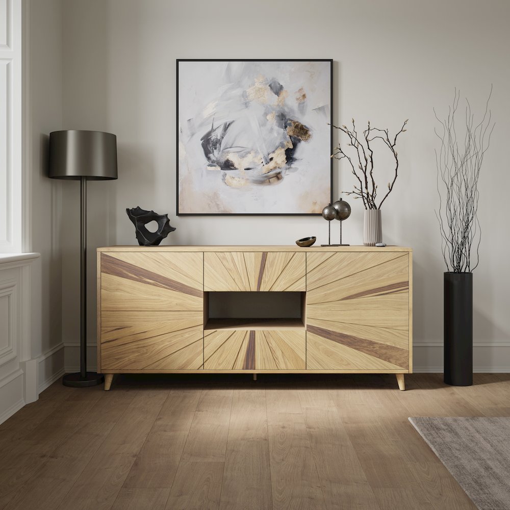Reece 70" Mid-Century Modern Starburst TV Stand Console Storage Cabinet