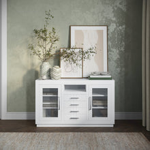 50" Contemporary Media Console with Tempered Glass Doors, Drawers and Shelves
