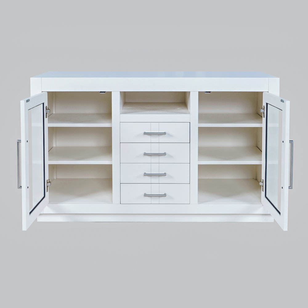 50" Contemporary Media Console with Tempered Glass Doors, Drawers and Shelves