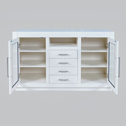 50" Contemporary Media Console with Tempered Glass Doors, Drawers and Shelves