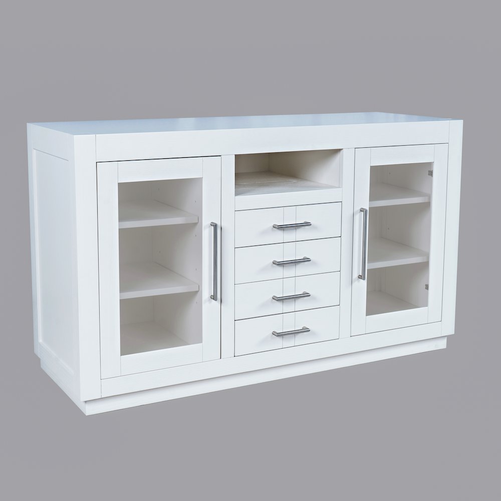 50" Contemporary Media Console with Tempered Glass Doors, Drawers and Shelves