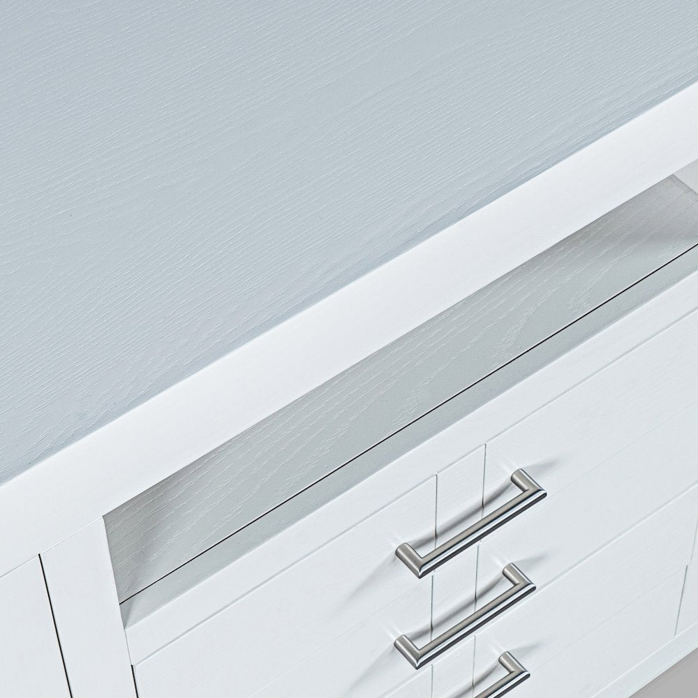 60" Contemporary Media Console with Tempered Glass Doors, Drawers and Shelves