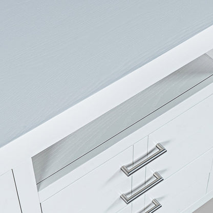 60" Contemporary Media Console with Tempered Glass Doors, Drawers and Shelves