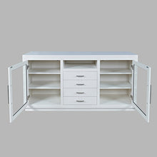 60" Contemporary Media Console with Tempered Glass Doors, Drawers and Shelves