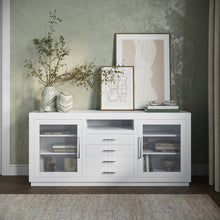 70" Contemporary Media Console with Tempered Glass Doors, Drawers and Shelves
