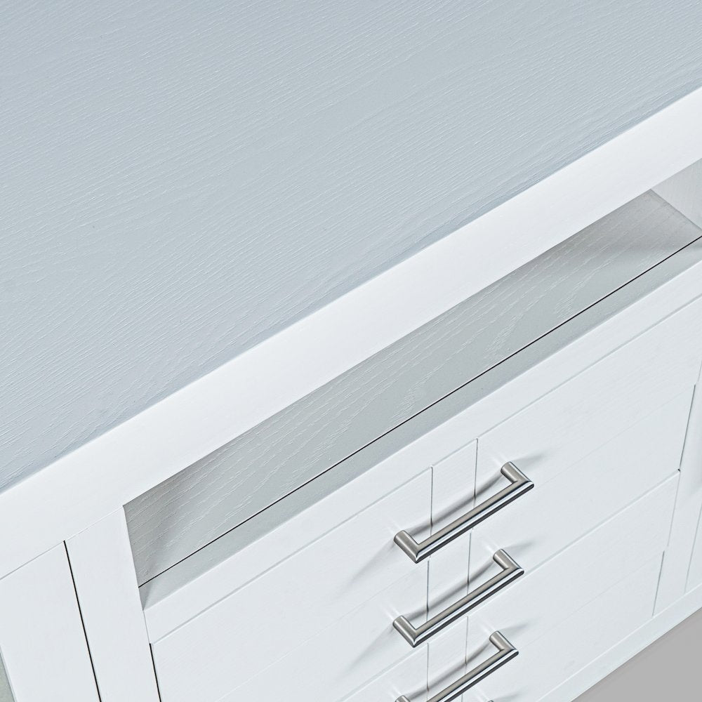 70" Contemporary Media Console with Tempered Glass Doors, Drawers and Shelves