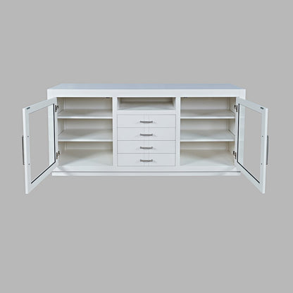 70" Contemporary Media Console with Tempered Glass Doors, Drawers and Shelves