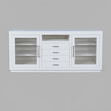 70" Contemporary Media Console with Tempered Glass Doors, Drawers and Shelves