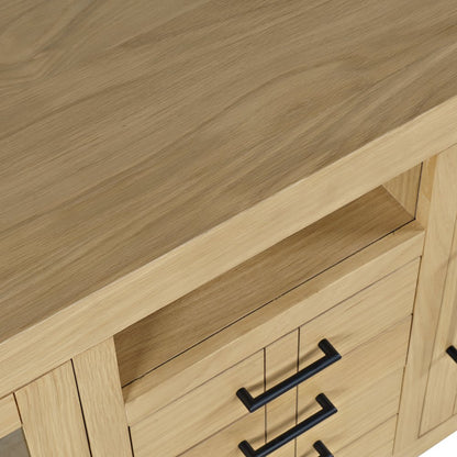 50" Contemporary Media Console with Tempered Glass Doors, Drawers and Shelves