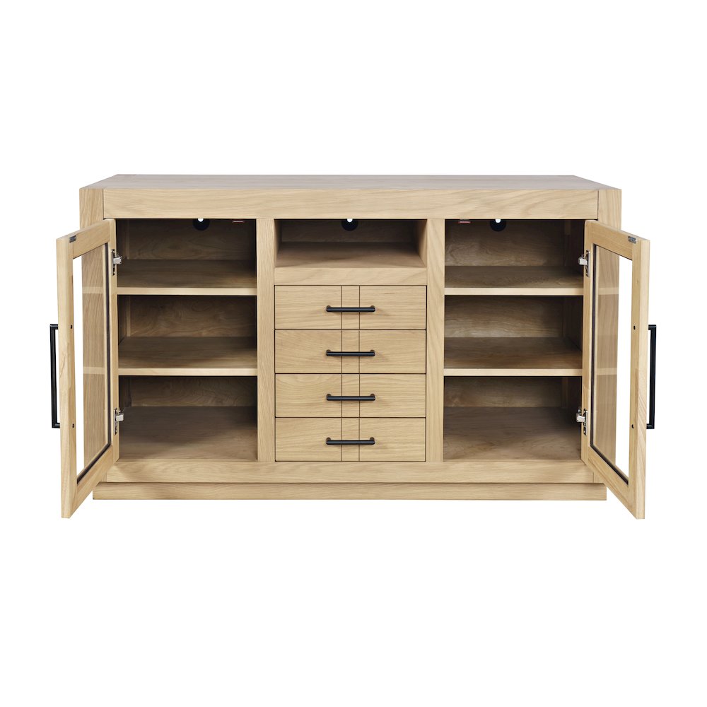 50" Contemporary Media Console with Tempered Glass Doors, Drawers and Shelves