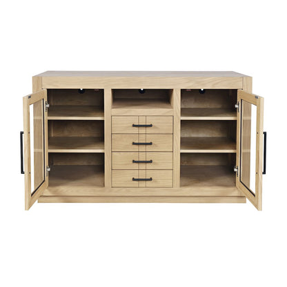 50" Contemporary Media Console with Tempered Glass Doors, Drawers and Shelves