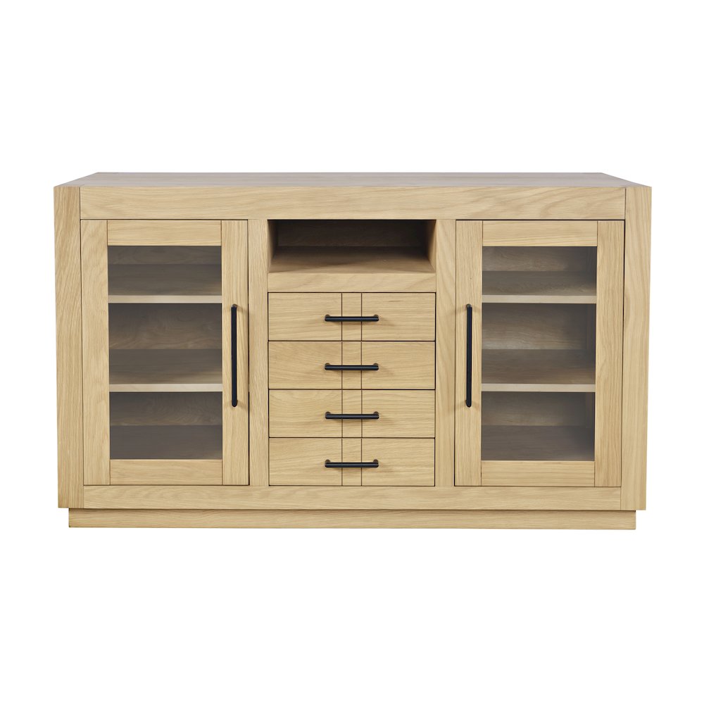 50" Contemporary Media Console with Tempered Glass Doors, Drawers and Shelves