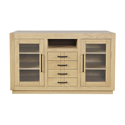 50" Contemporary Media Console with Tempered Glass Doors, Drawers and Shelves