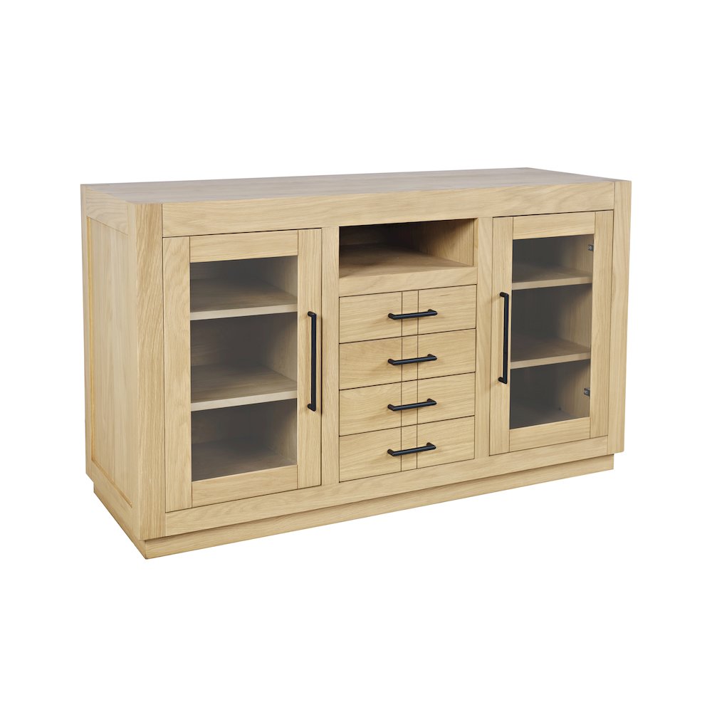 50" Contemporary Media Console with Tempered Glass Doors, Drawers and Shelves