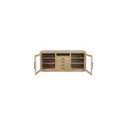 60" Contemporary Media Console with Tempered Glass Doors, Drawers and Shelves