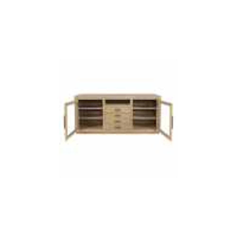 60" Contemporary Media Console with Tempered Glass Doors, Drawers and Shelves