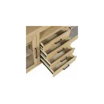 60" Contemporary Media Console with Tempered Glass Doors, Drawers and Shelves