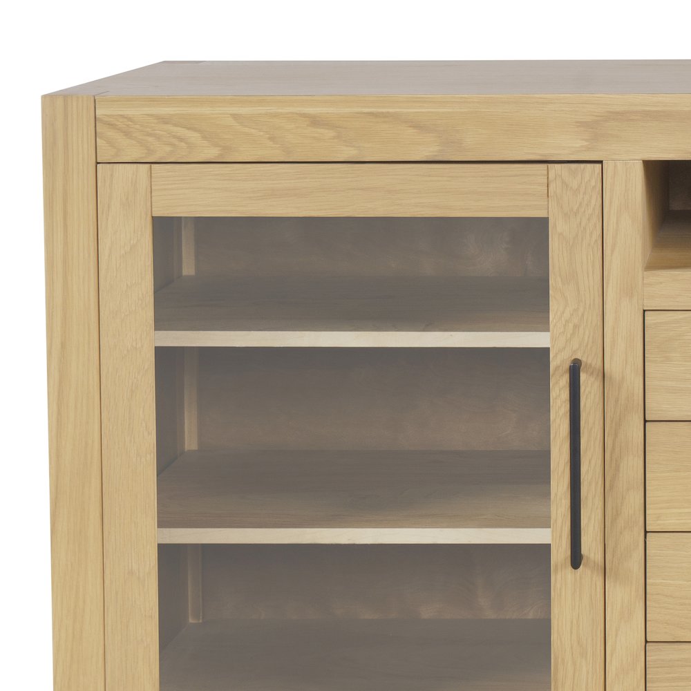 70" Contemporary Media Console with Tempered Glass Doors, Drawers and Shelves