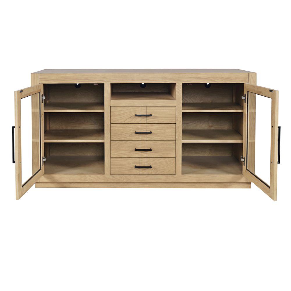 70" Contemporary Media Console with Tempered Glass Doors, Drawers and Shelves