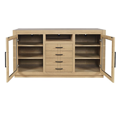70" Contemporary Media Console with Tempered Glass Doors, Drawers and Shelves