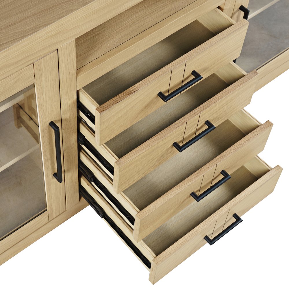 70" Contemporary Media Console with Tempered Glass Doors, Drawers and Shelves
