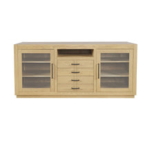 70" Contemporary Media Console with Tempered Glass Doors, Drawers and Shelves