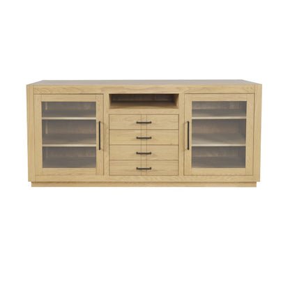 70" Contemporary Media Console with Tempered Glass Doors, Drawers and Shelves