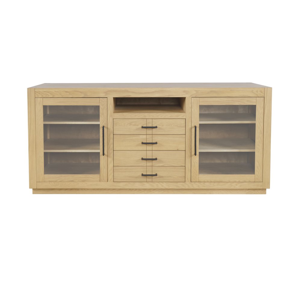 70" Contemporary Media Console with Tempered Glass Doors, Drawers and Shelves