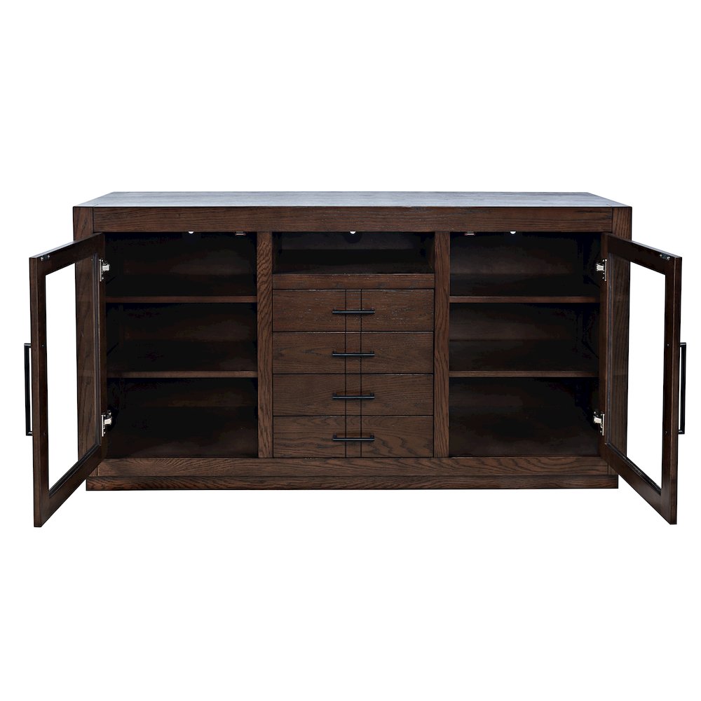 50" Contemporary Media Console with Tempered Glass Doors, Drawers and Shelves