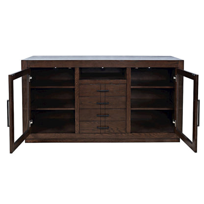 50" Contemporary Media Console with Tempered Glass Doors, Drawers and Shelves