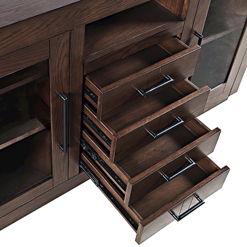50" Contemporary Media Console with Tempered Glass Doors, Drawers and Shelves
