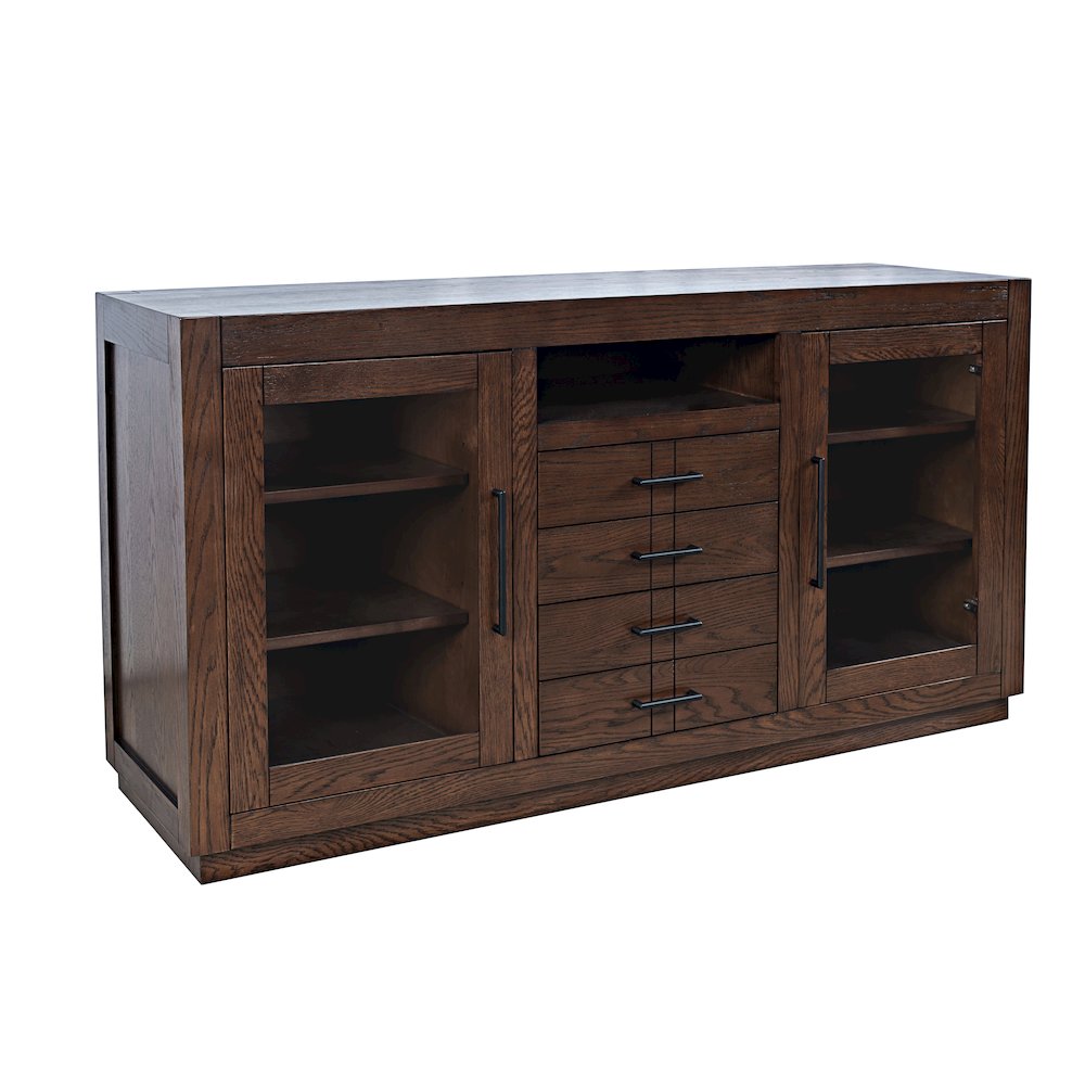 50" Contemporary Media Console with Tempered Glass Doors, Drawers and Shelves