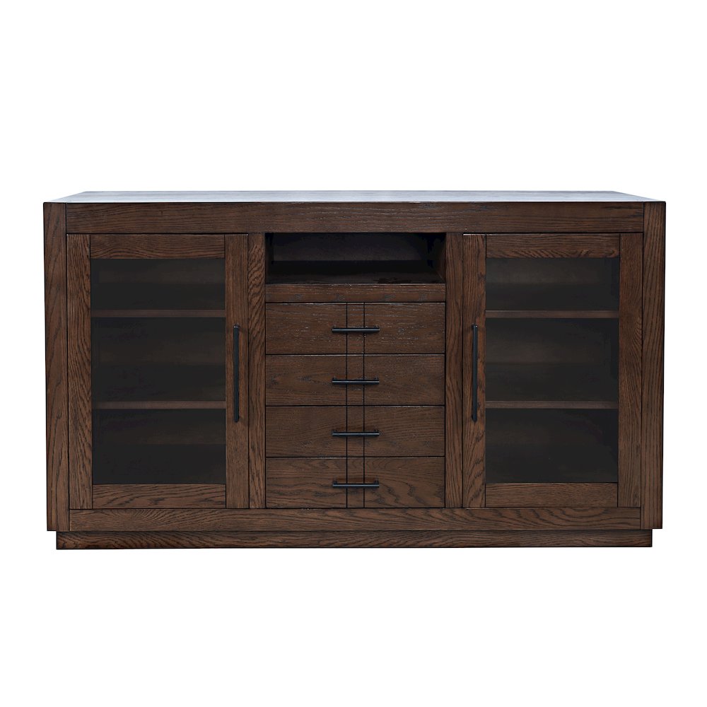 50" Contemporary Media Console with Tempered Glass Doors, Drawers and Shelves