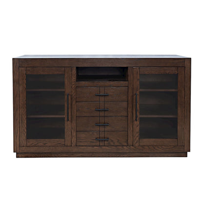 50" Contemporary Media Console with Tempered Glass Doors, Drawers and Shelves