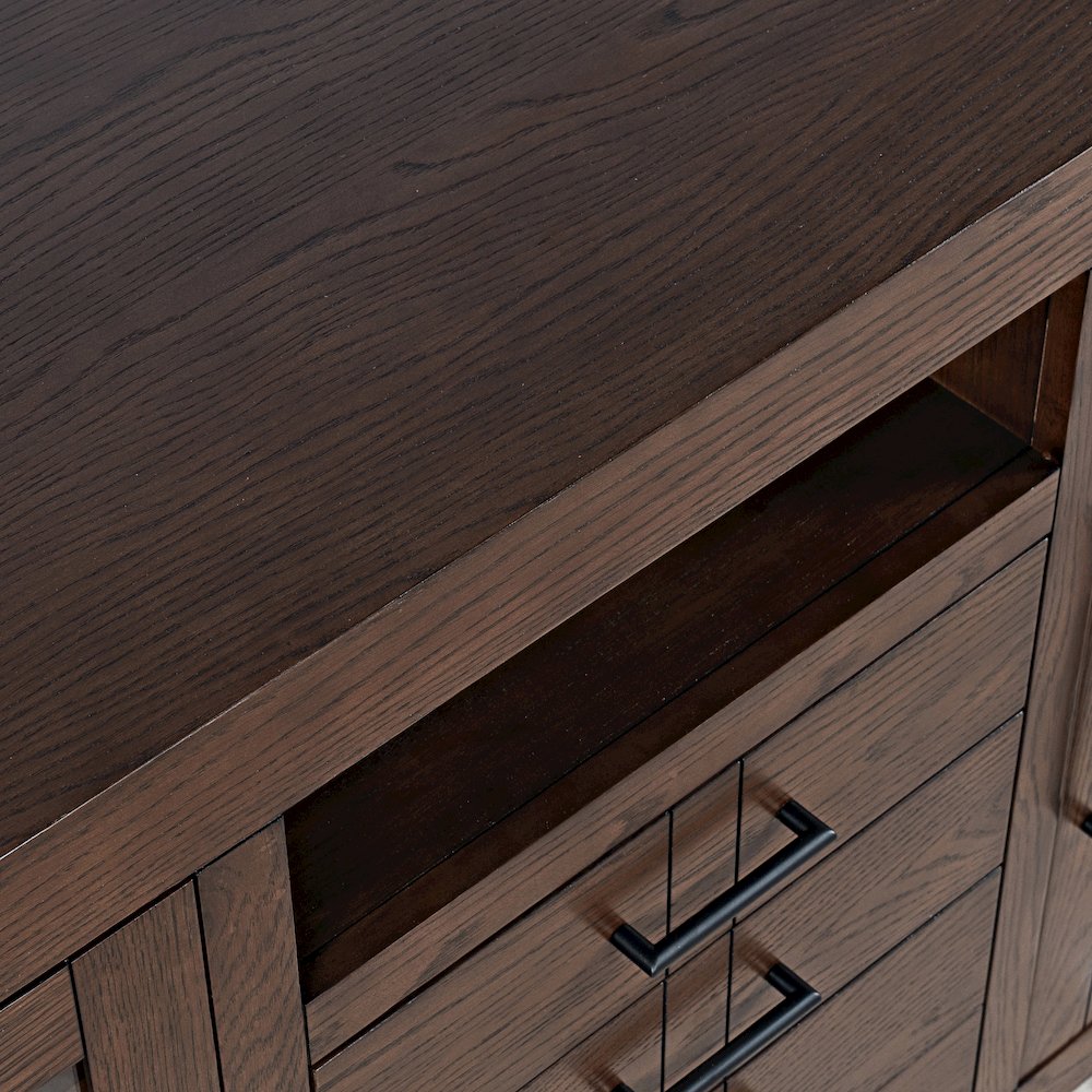 60" Contemporary Media Console with Tempered Glass Doors, Drawers and Shelves