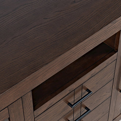 60" Contemporary Media Console with Tempered Glass Doors, Drawers and Shelves