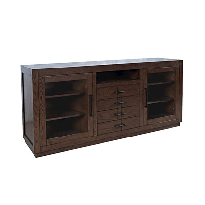 70" Contemporary Media Console with Tempered Glass Doors, Drawers and Shelves