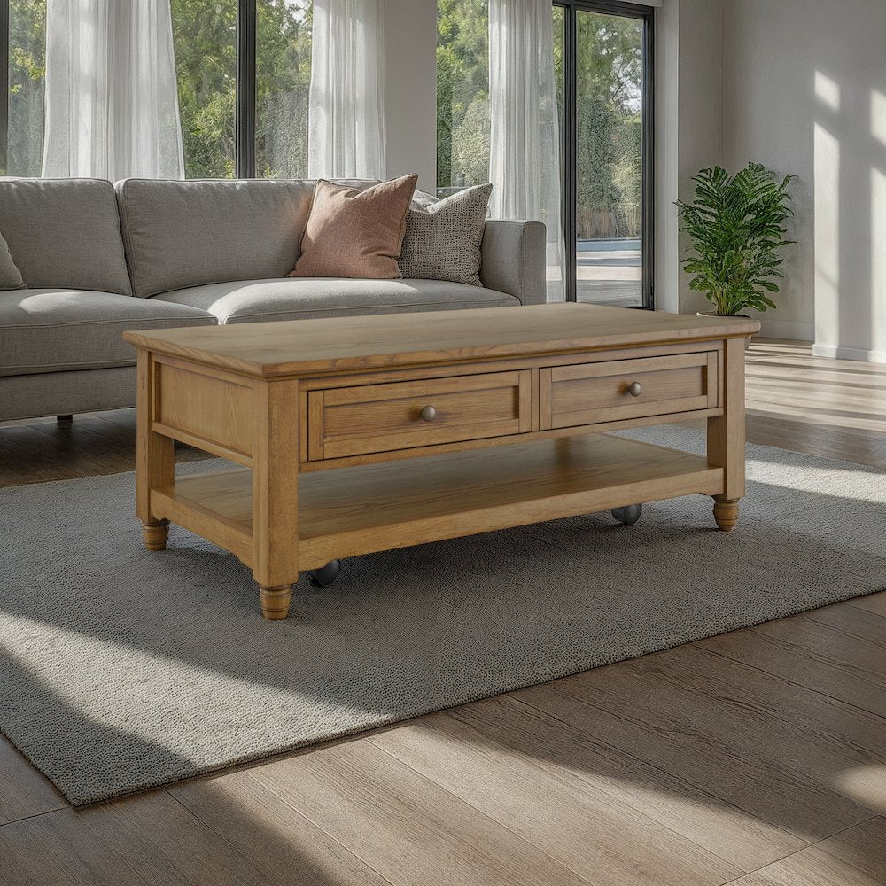 Brentwood Modern Transitional 50" Coffee Table With Storage and Caster Wheels